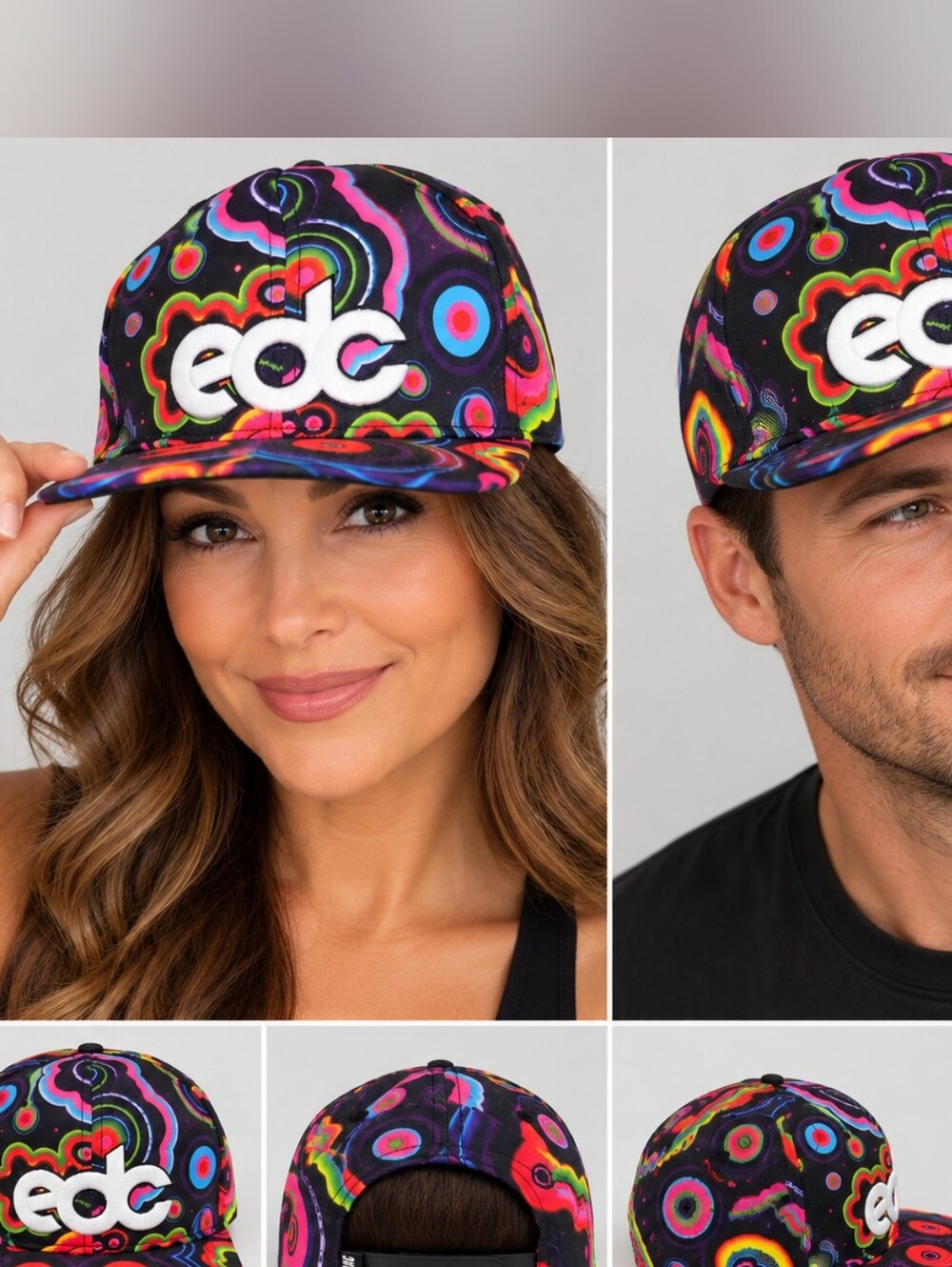 Insomniac EDC Snapback Hat Neon Psychedelic Rave Festival EDM Adjustable Cap UNI